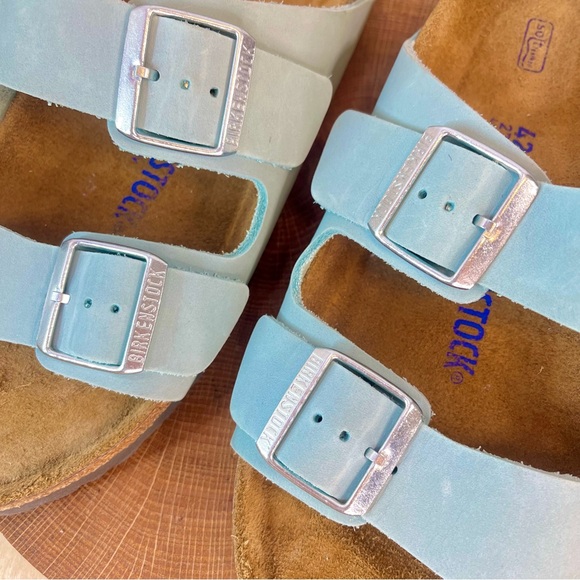 Birkenstock Arizona Nubuck Leather Sandals – Stone Blue, Soft Footbed Size 42N - Picture 13 of 16